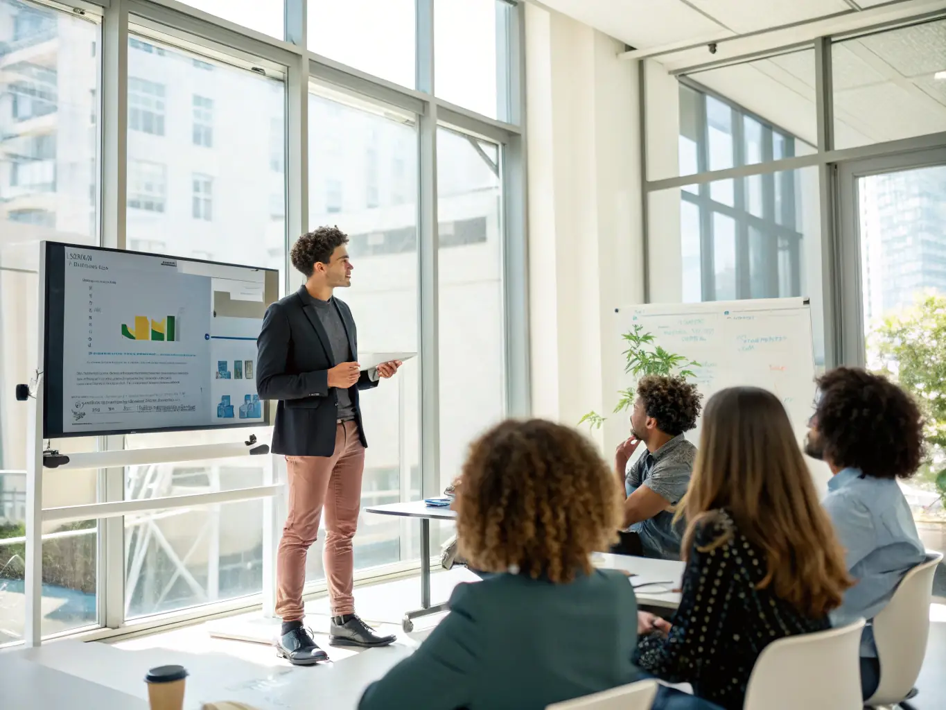 An image of an entrepreneur presenting a business plan to investors, showcasing innovation and growth potential.